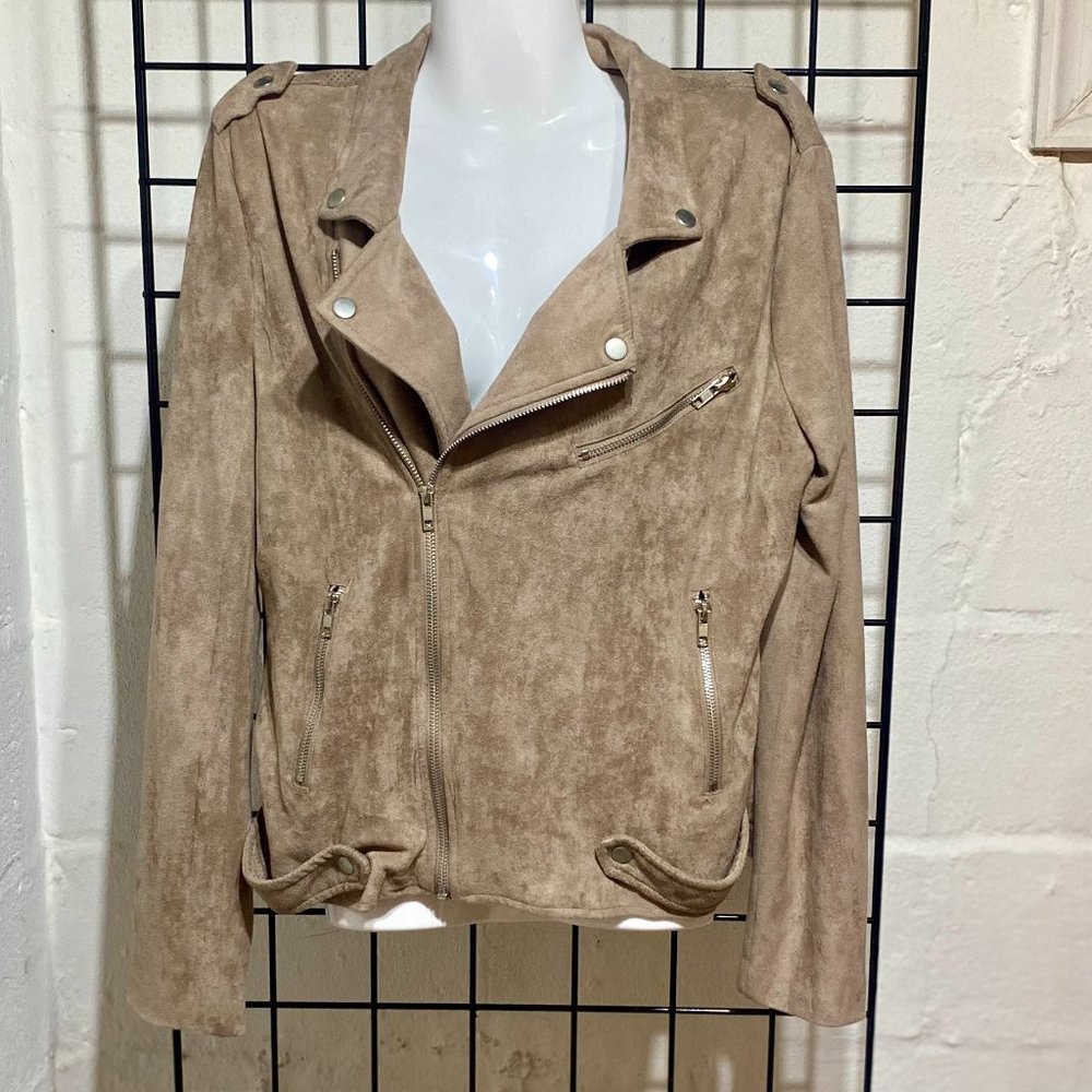 Pixley Stitch Fix Kendari tan faux suede Moto jacket SIZE MEDIUM
